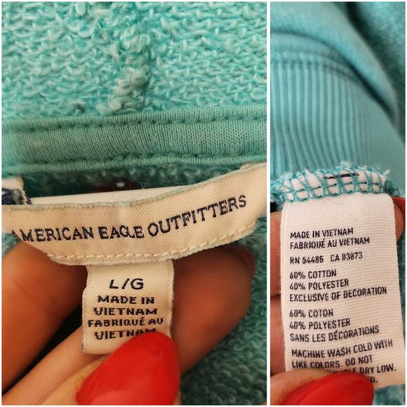 American Eagle Sweater Womens Large Blue Turquoise Sea Foam Green Cowl Neck - Picture 7 of 7